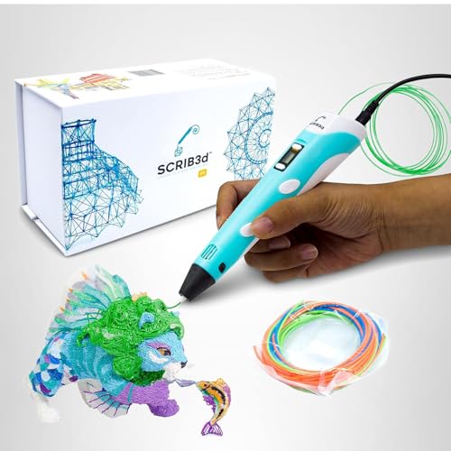 SCRIB3D P1 3D Printing Pen with Display - Includes 3D Pen, 3 Starter Colors of PLA Filament, Stencil Book + Project Guide, and Power adapter