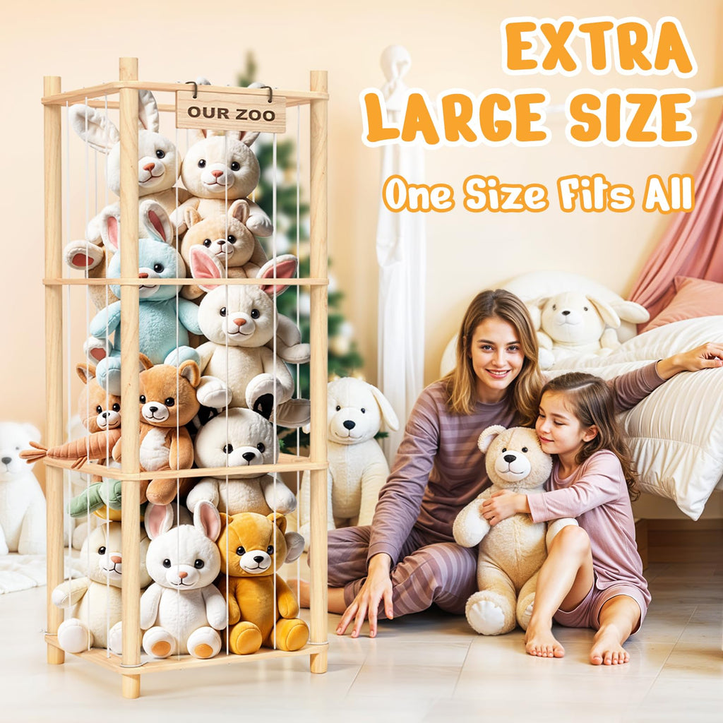 Woodure Stuffed Animal Storage & Organizer, Wooden Cute Zoo Toy Holder for Toddler Rooms, Playrooms & Bedrooms