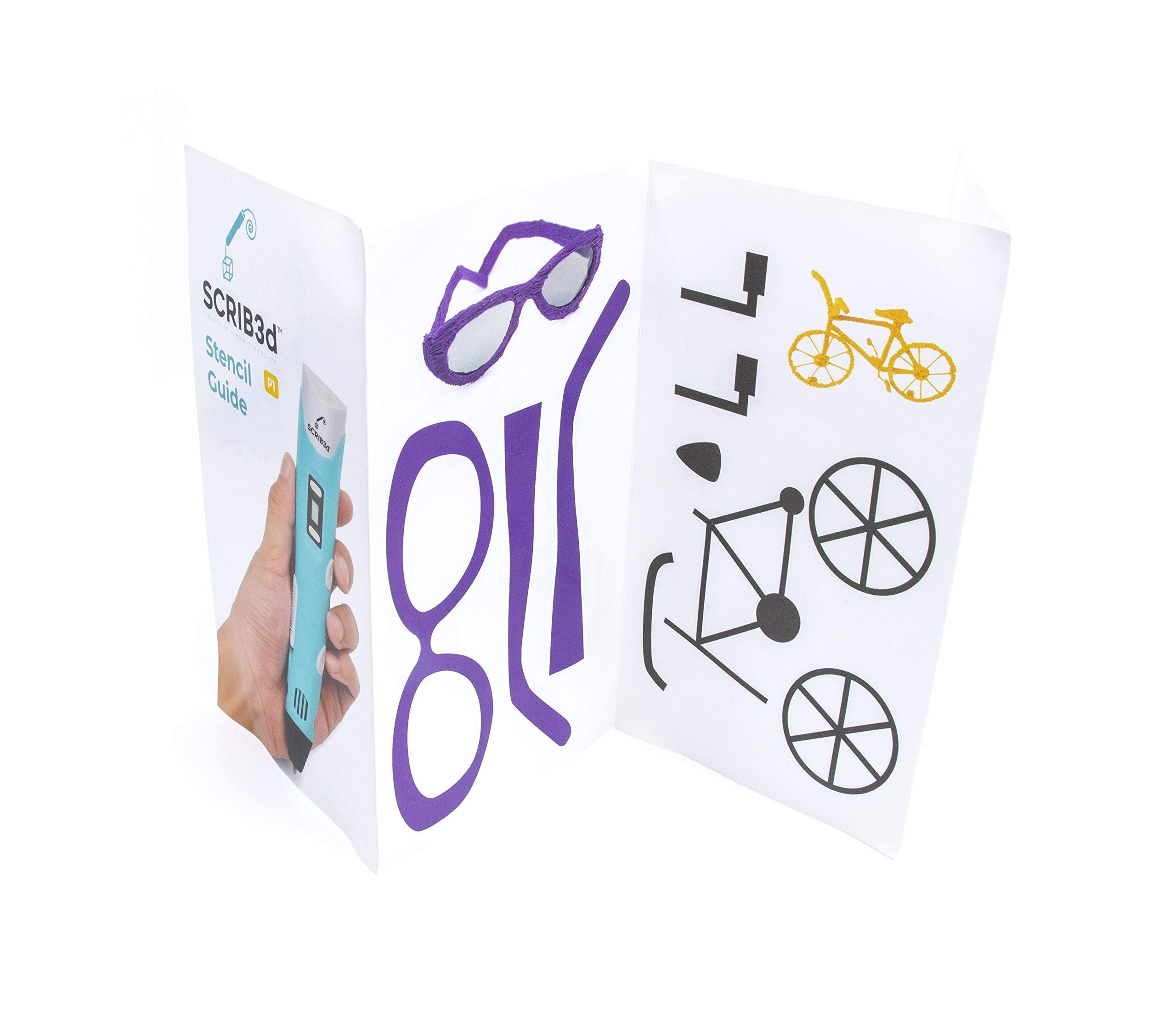 SCRIB3D P1 3D Printing Pen with Display - Includes 3D Pen, 3 Starter Colors of PLA Filament, Stencil Book + Project Guide, and Power adapter