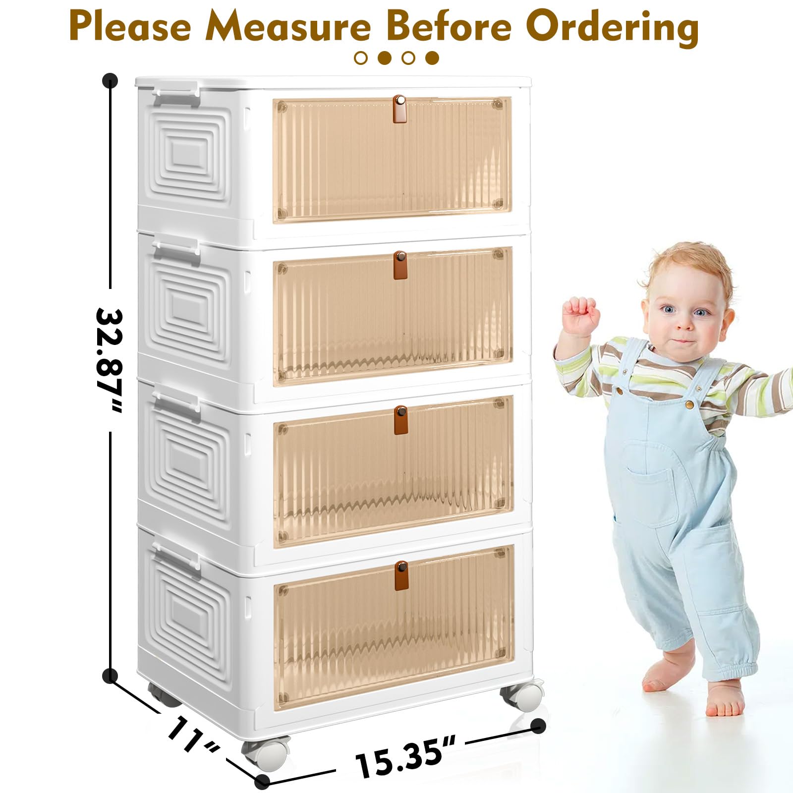 CTSNSLH 4 Tier Plastic Storage Bins and Boxes Organizer - Stackable with Lids for Bedroom, Living Room, Office - Foldable Containers