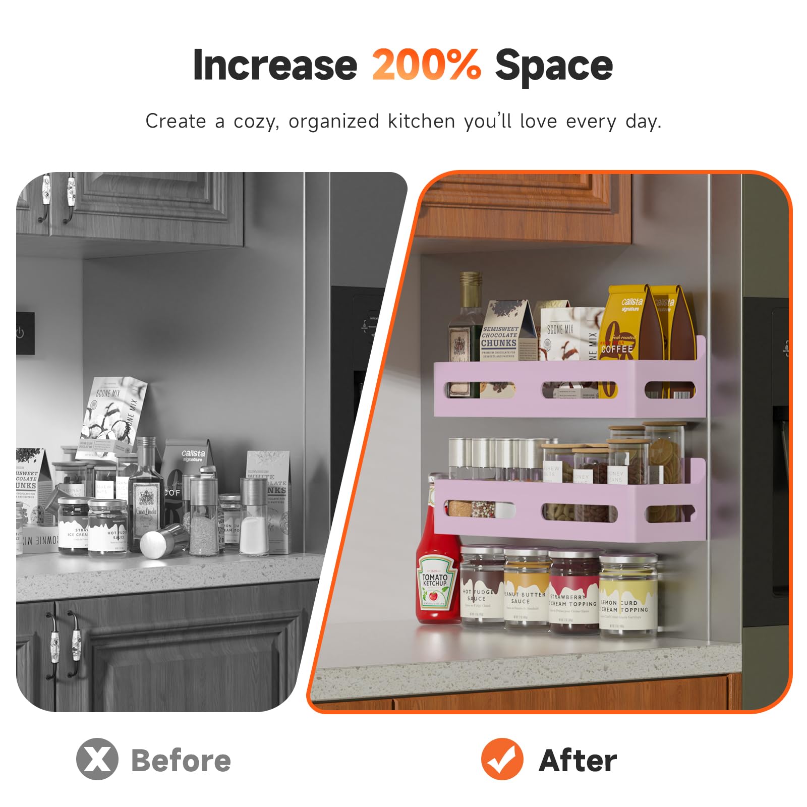 4 Pack Strong Magnetic Spice Rack for Refrigerator, Multipurpose Magnetic Shelf for Fridge with 4 Hooks for kitchen and Bathroom Organization, Black