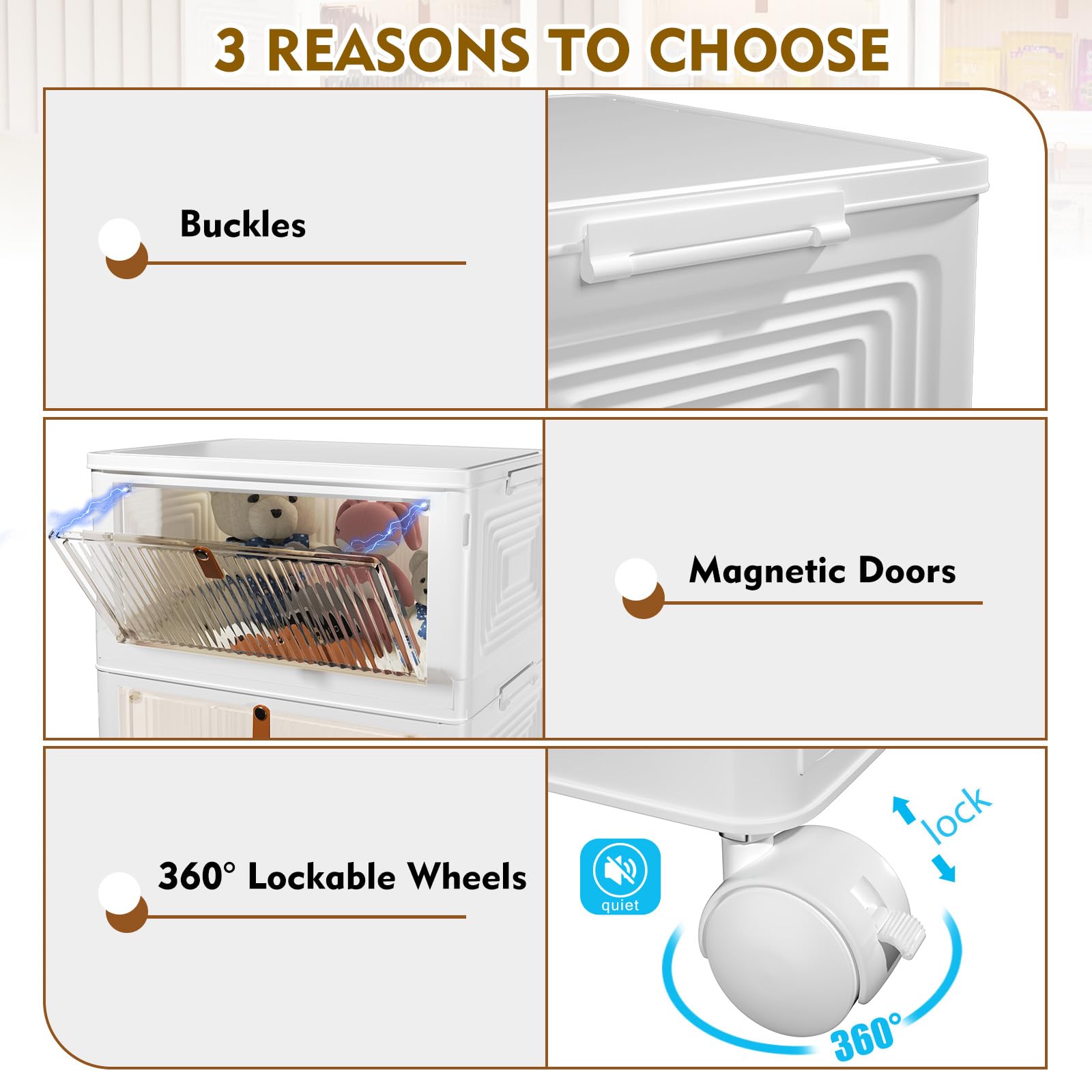 CTSNSLH 4 Tier Plastic Storage Bins and Boxes Organizer - Stackable with Lids for Bedroom, Living Room, Office - Foldable Containers