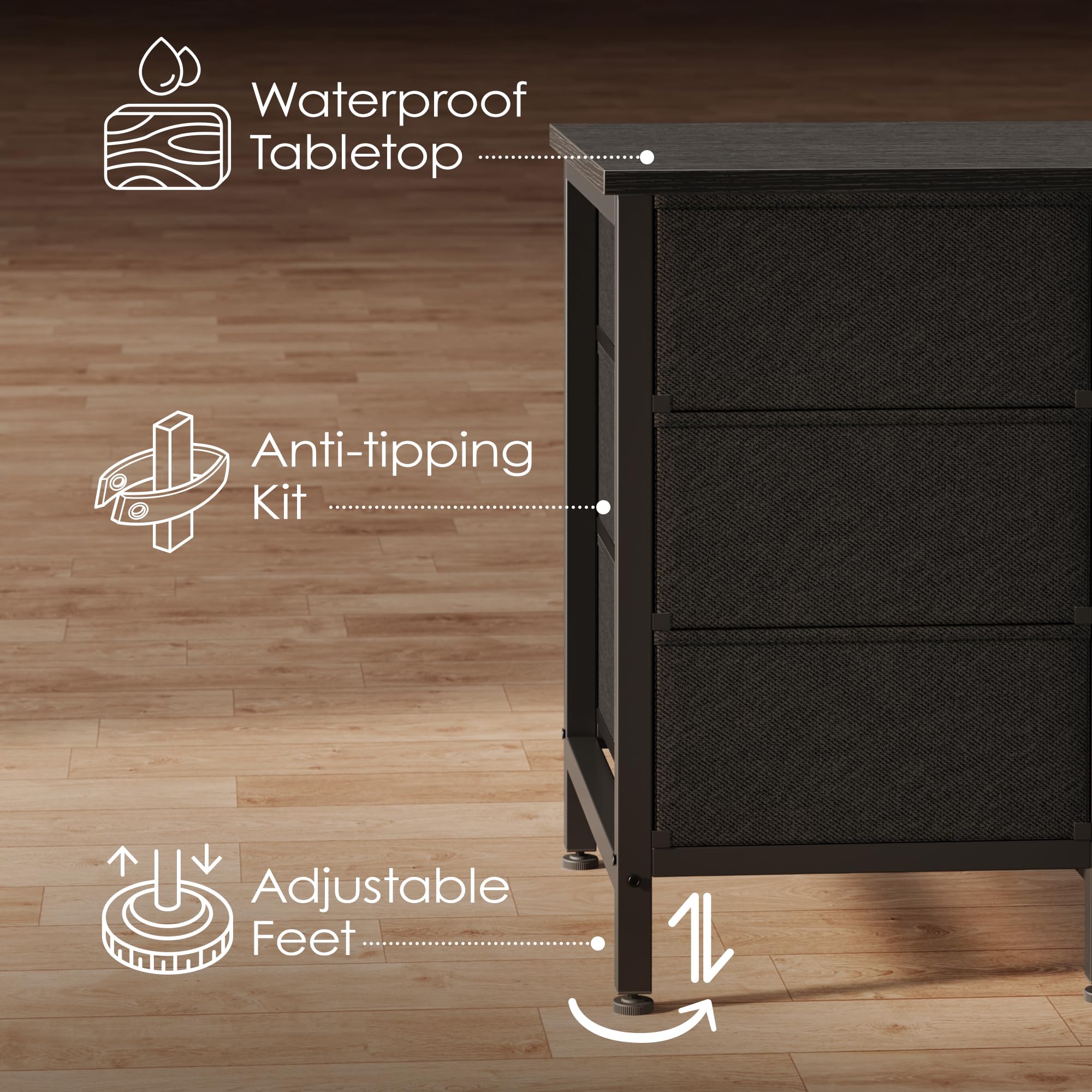 Huuger 63 Inch TV Stand for 65, 70 Inch TV, 11 Drawer Long Dresser with Power Outlets and LED Lights, Entertainment Center with Storage, Black Dresser with PU Leather Surface