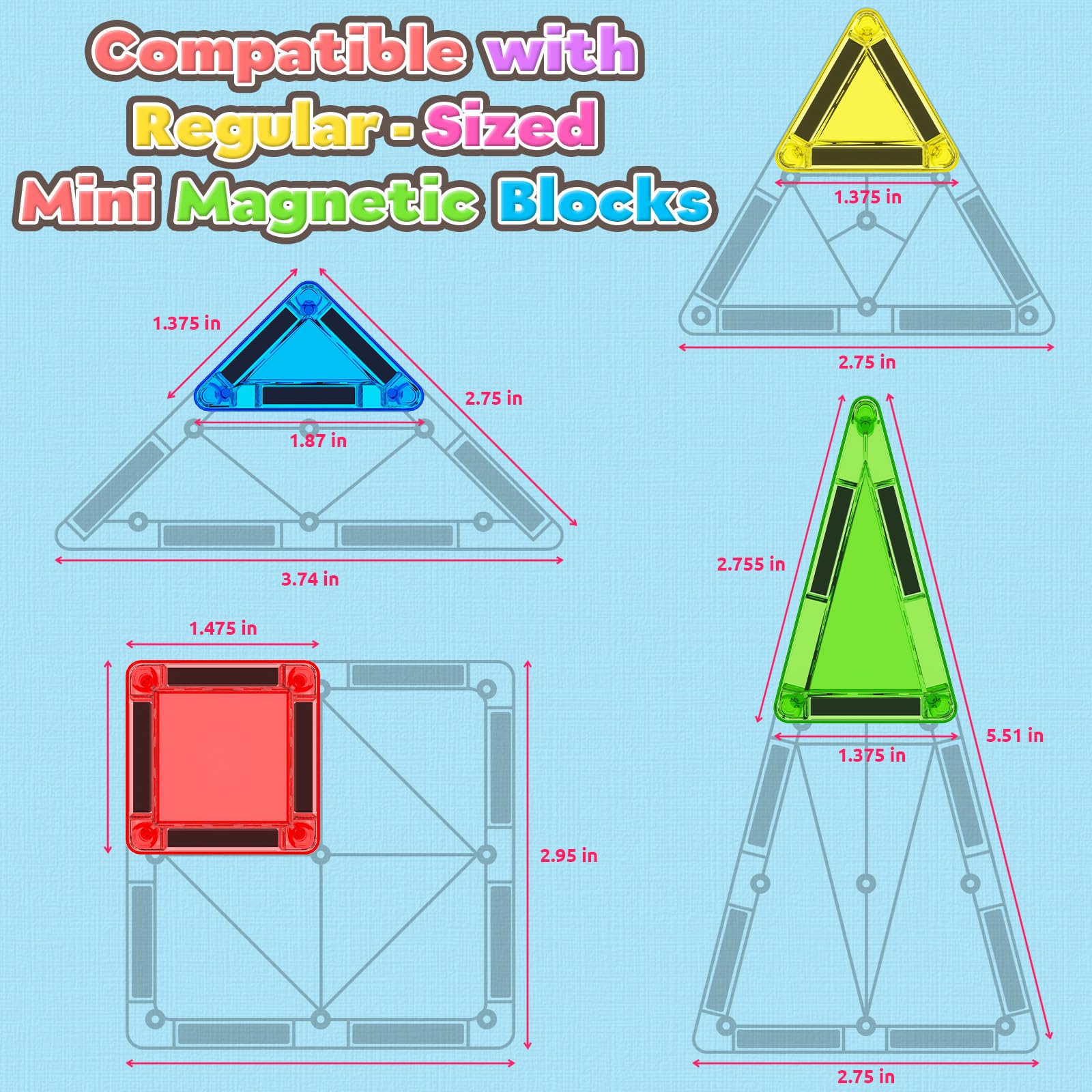 Magnetic Tiles Mini Travel Toddler Set, Magnetic Blocks Building Kids Toys & Games, Montessori Preschool Classroom Must Haves Educational Learning Sensory Toys for 3+ Year Old Boys Girls Birthday Gift